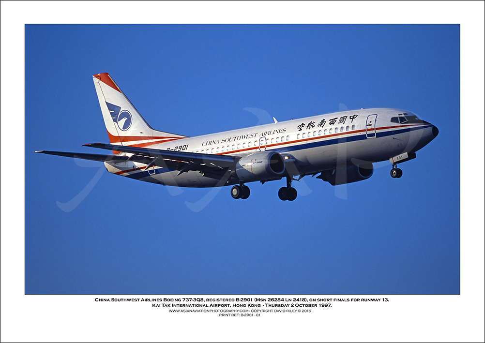 B-2901 - China Southwest Airlines Boeing 737-3Q8  (Msn 26284 Ln 2418) - 01
