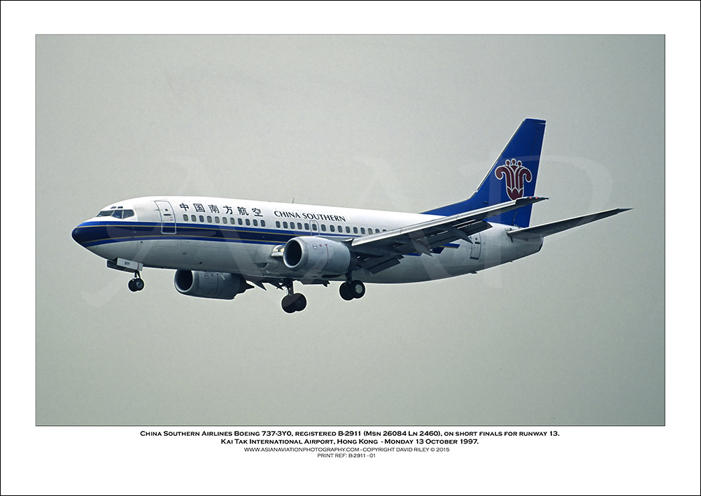 B-2911 - China Southern Airlines Boeing 737-3Y0  (Msn 26084 Ln 2460) - 01