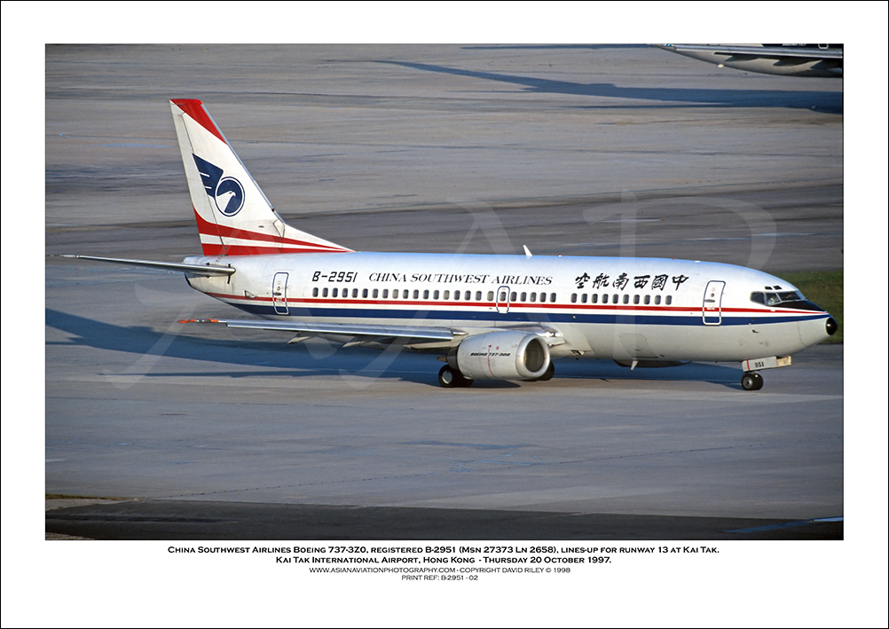B-2951 - China Southwest Airlines Boeing 737-3Z0  (Msn 27373 Ln 2658) - 02