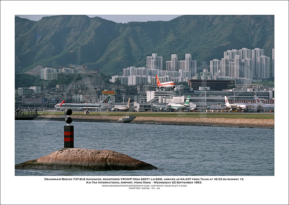 KAITAK - Dragonair Boeing 737-2L9 Advanced, arrives on Runway 13 - 011