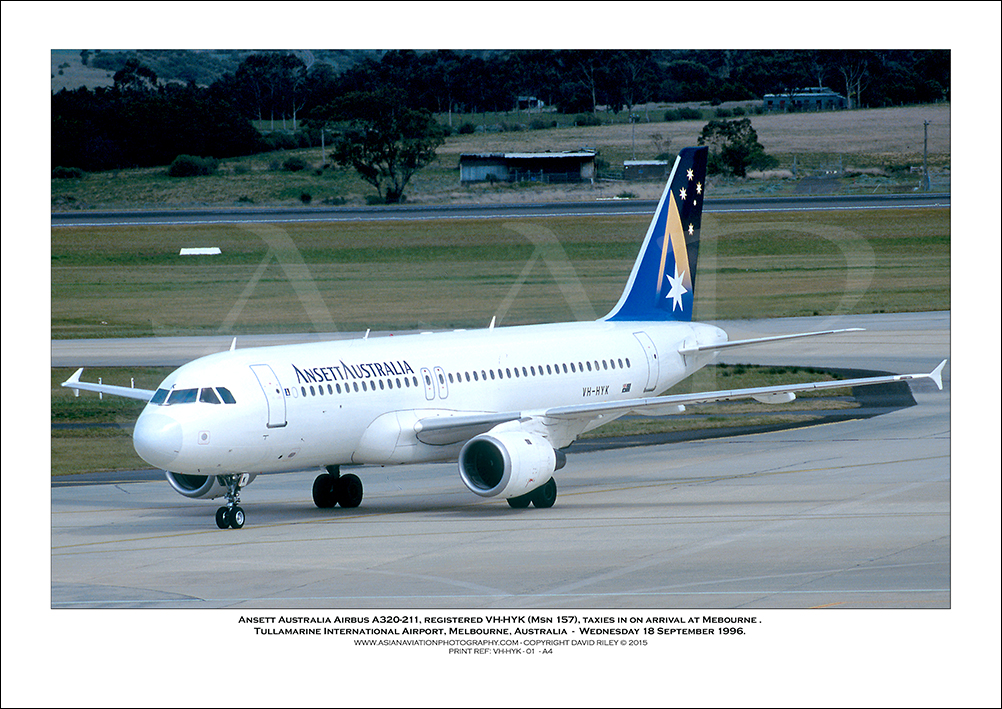 VH-HYK - Ansett Australia Airbus A320-211  (Msn 157) - 01